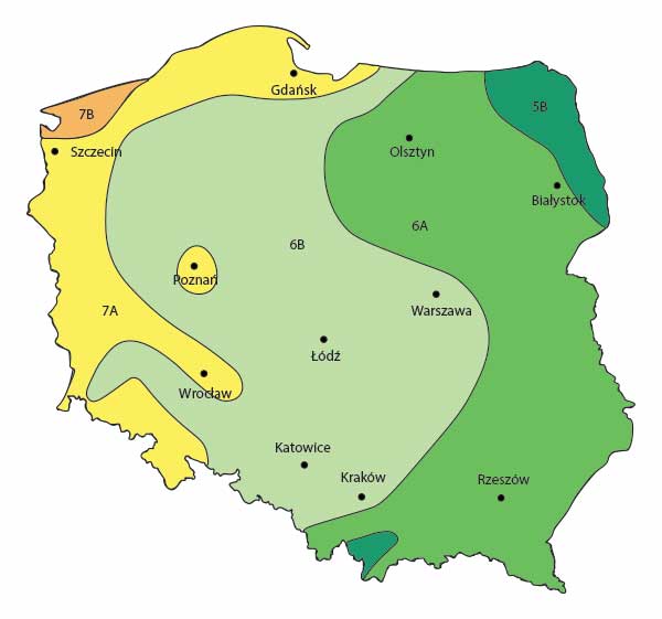 Mapa stref mrozoodporności Polski