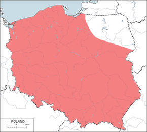 Polowiec szachownica – mapa występowania w Polsce